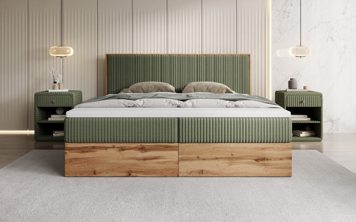 Boxspringbett Timber Line in Cord mit Stauraum