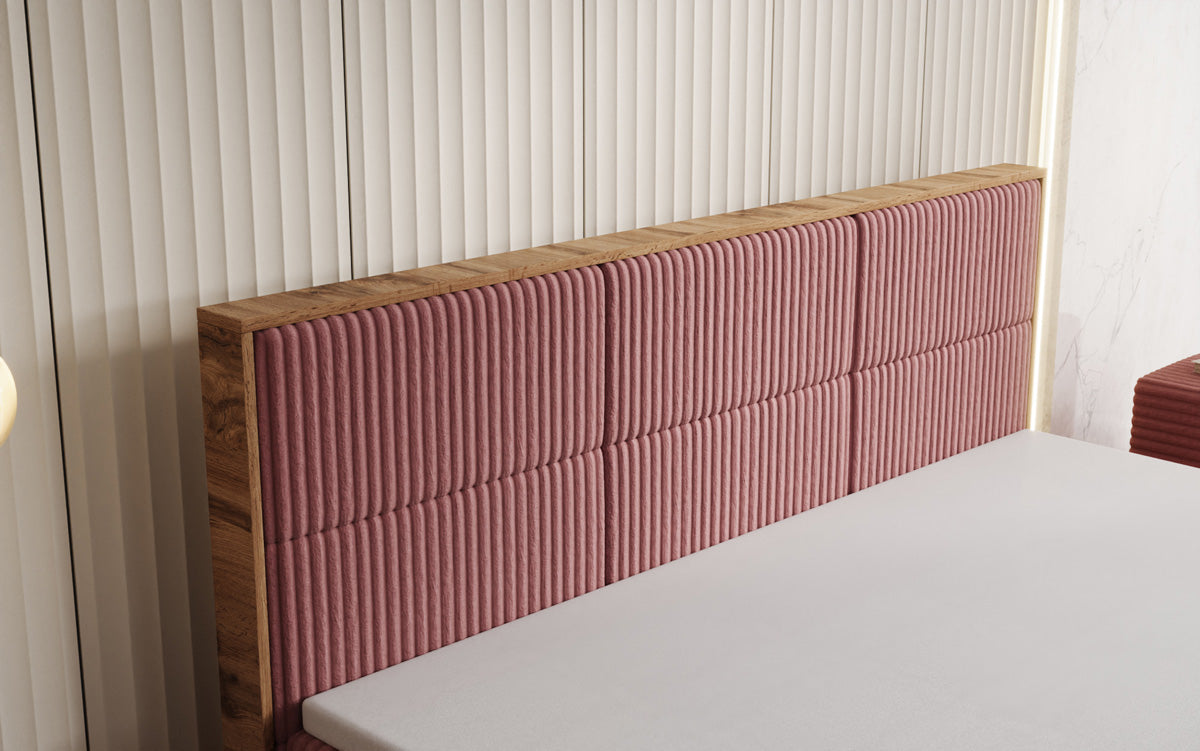 Boxspringbett Timber Panel in Cord mit Stauraum