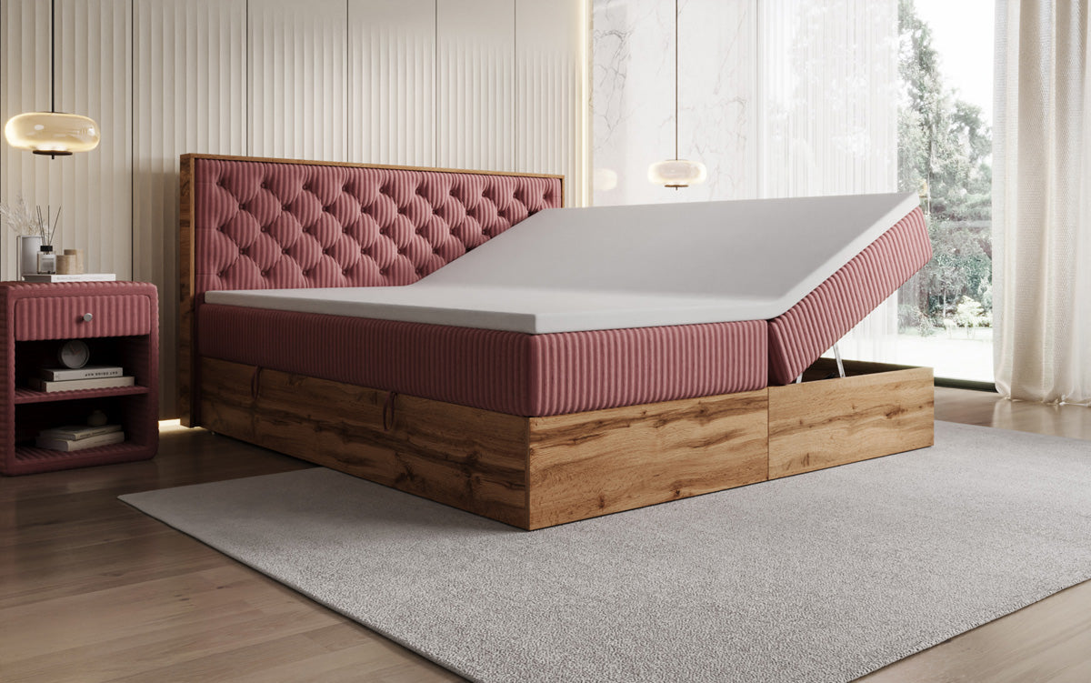 Boxspringbett Timber Chester in Cord mit Stauraum