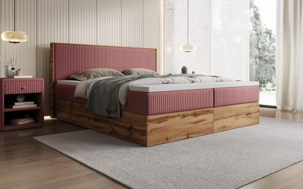 Boxspringbett Timber in Cord mit Stauraum