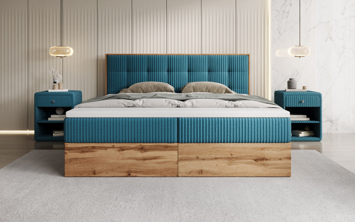 Boxspringbett Timber Quad in Cord mit Stauraum