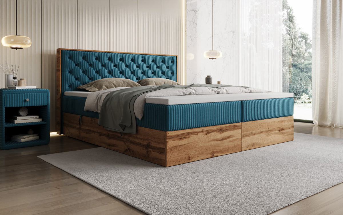 Boxspringbett Timber Chester in Cord mit Stauraum
