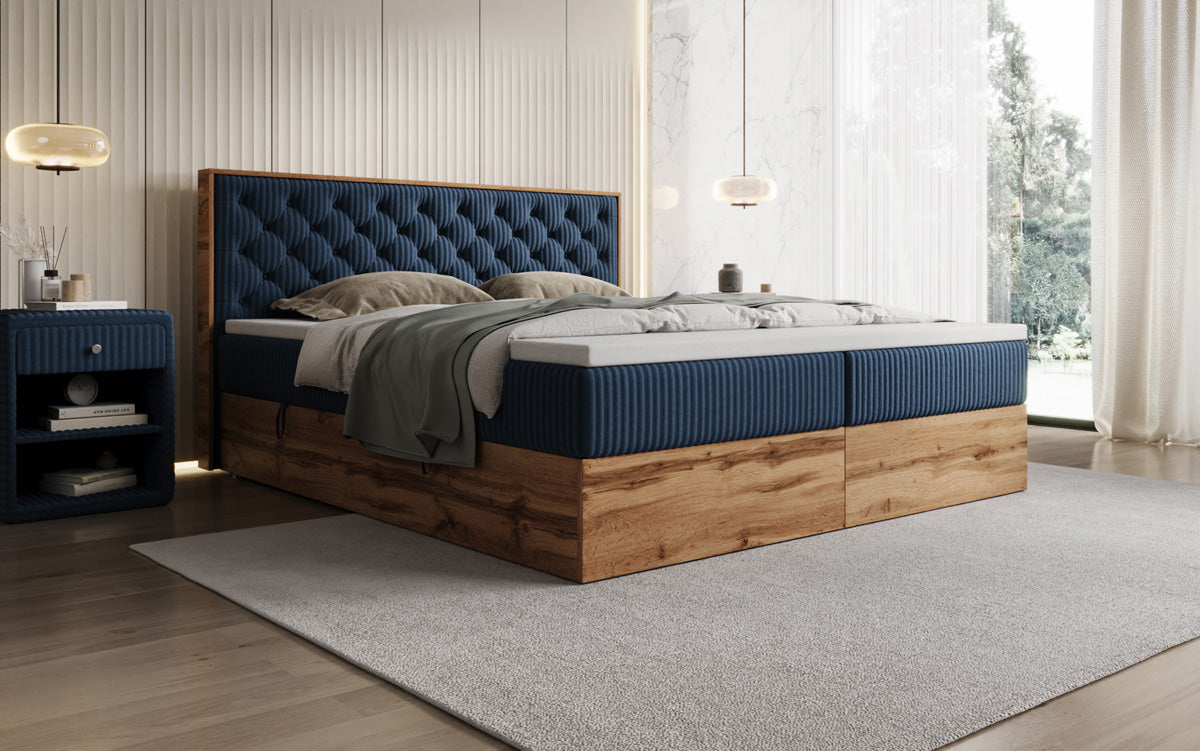 Boxspringbett Timber Chester in Cord mit Stauraum