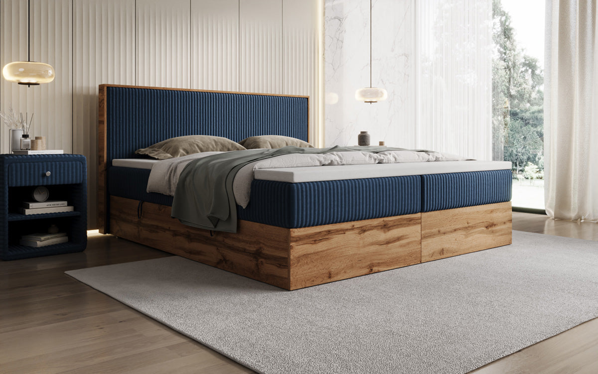 Boxspringbett Timber in Cord mit Stauraum