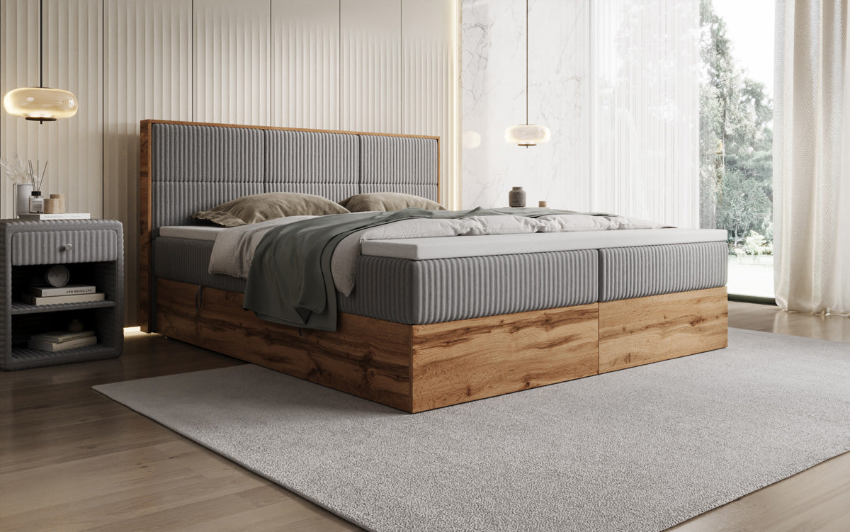 Boxspringbett Timber Panel in Cord mit Stauraum