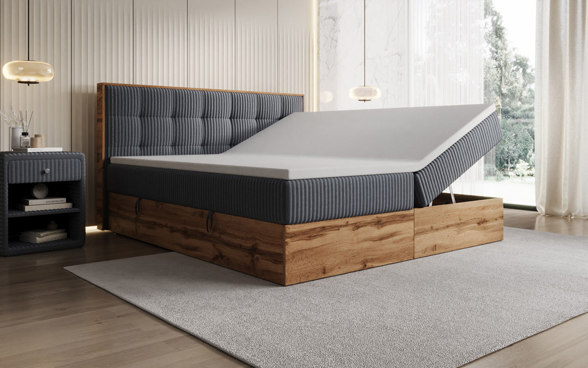 Boxspringbett Timber Quad in Cord mit Stauraum