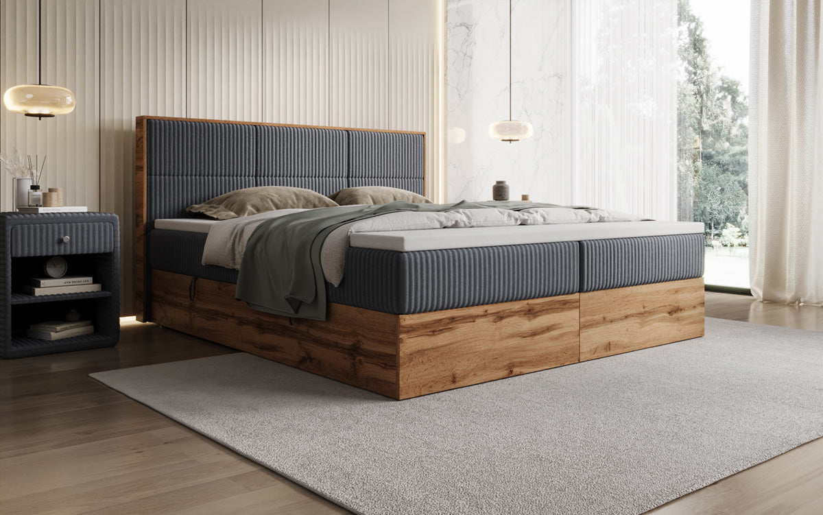Boxspringbett Timber Panel in Cord mit Stauraum