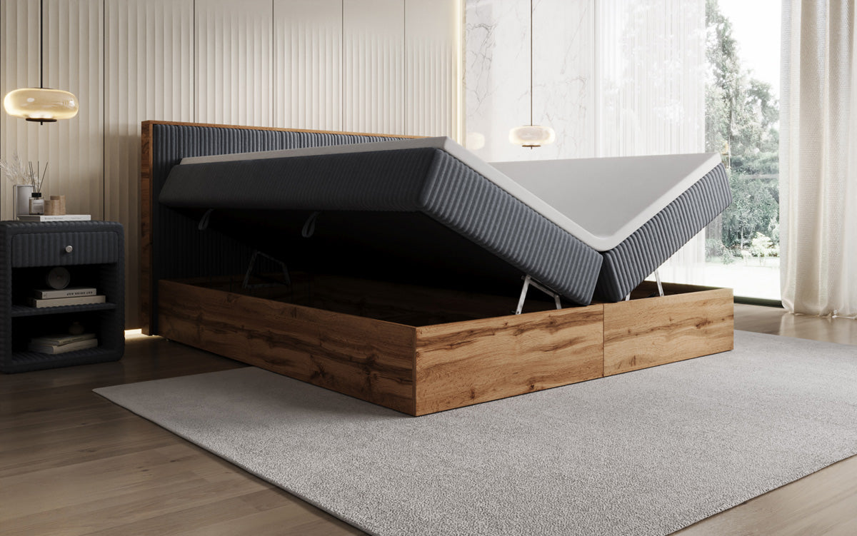Boxspringbett Timber Line in Cord mit Stauraum