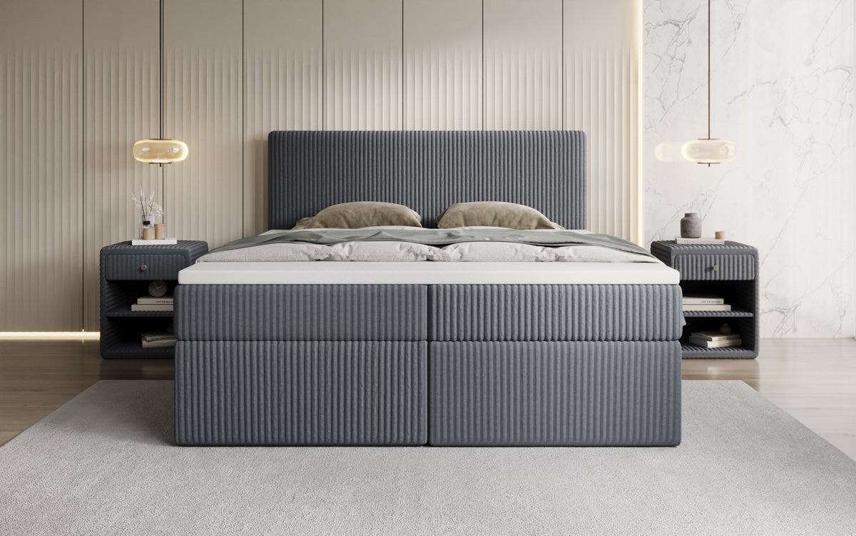 Boxspringbett Kubo in Cord mit Stauraum