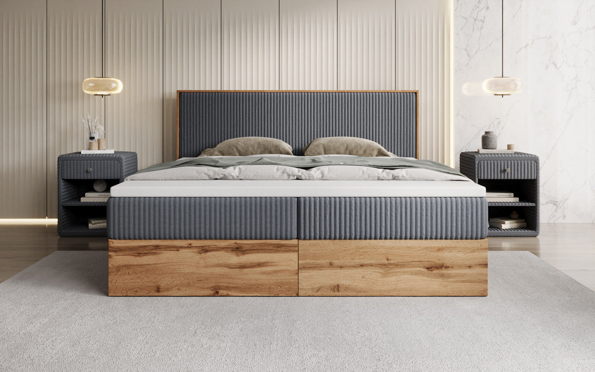 Boxspringbett Timber in Cord mit Stauraum