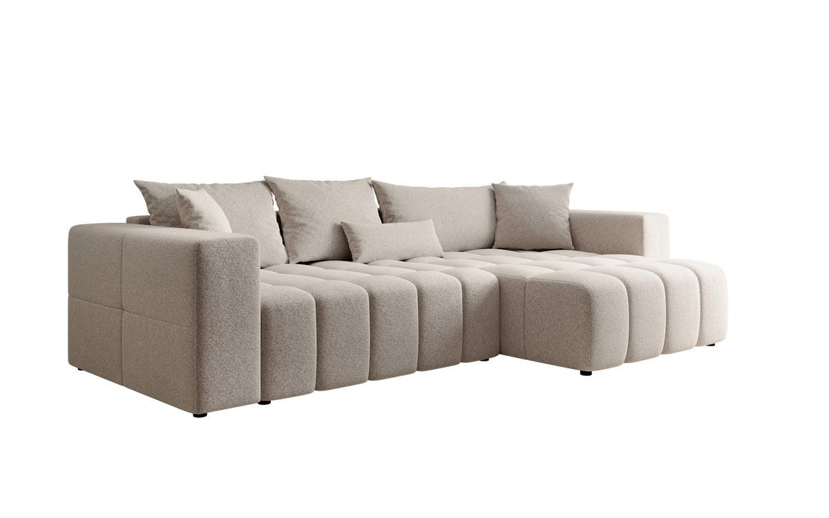Designer Ecksofa Momo mit Schlaf- und Klappfunktion in Strukturstoff
