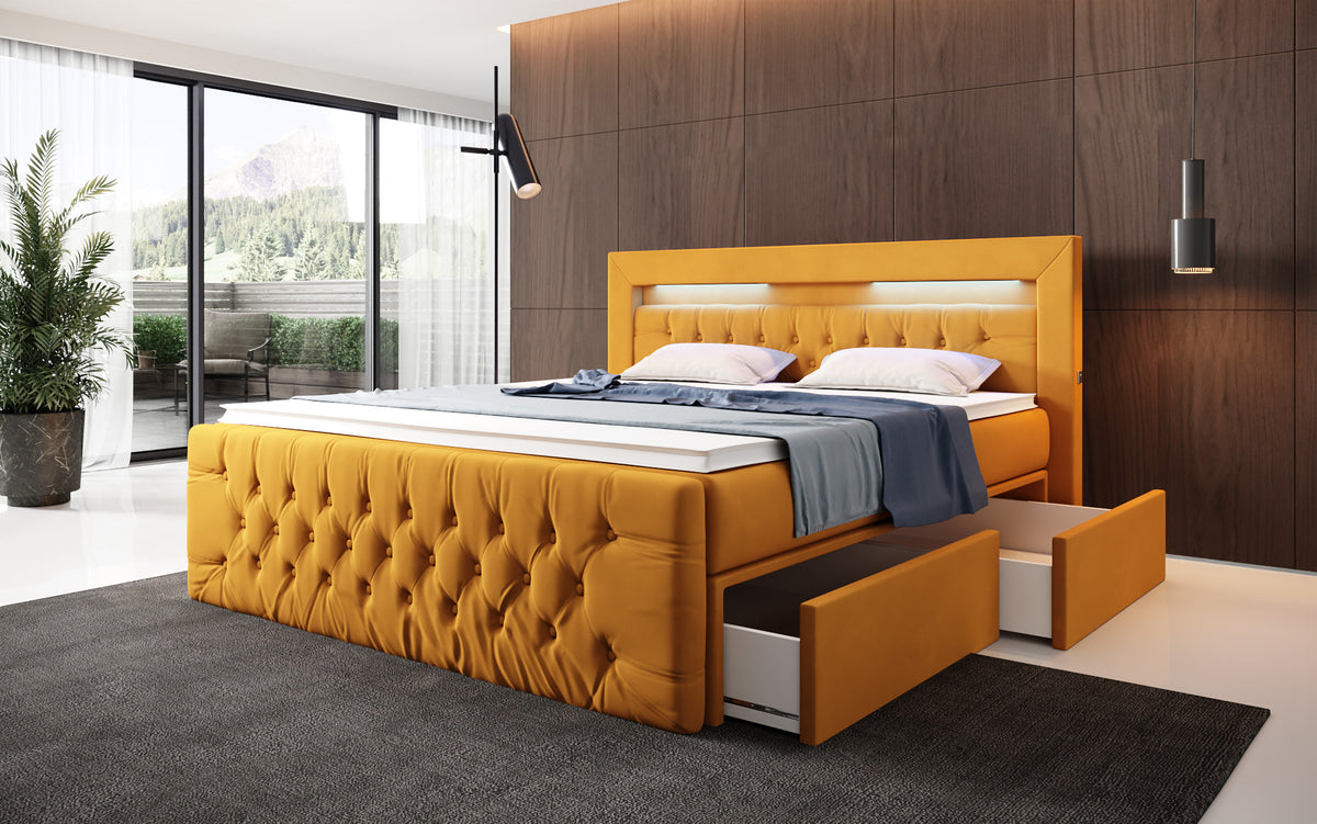 Boxspringbett Menzogna Samt mit LED und Stauraum (2 Schubladen)