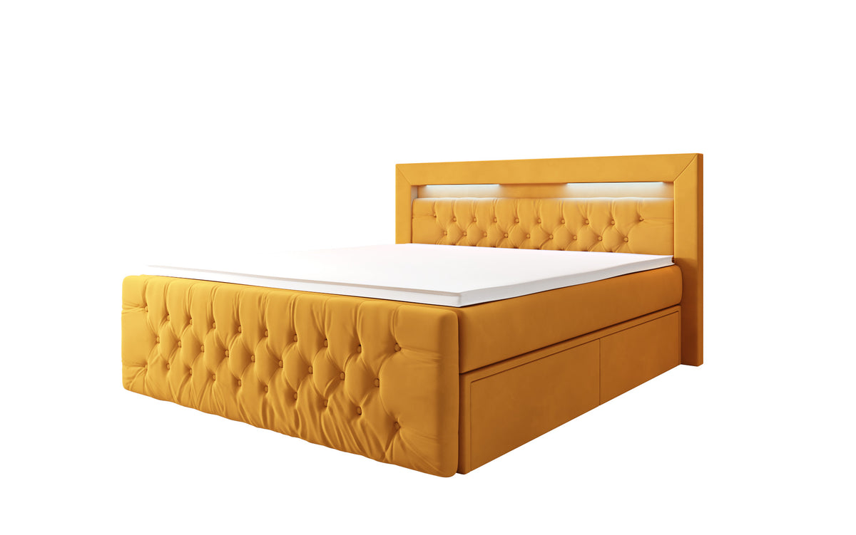 Boxspringbett Menzogna Samt mit LED und Stauraum (2 Schubladen)