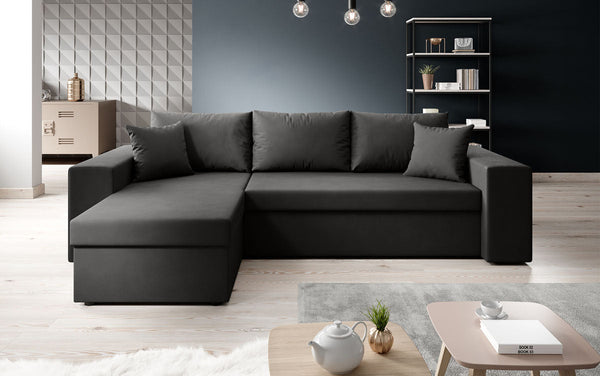Designer Ecksofa Denver Stoff mit Schlaf- und Klappfunktion