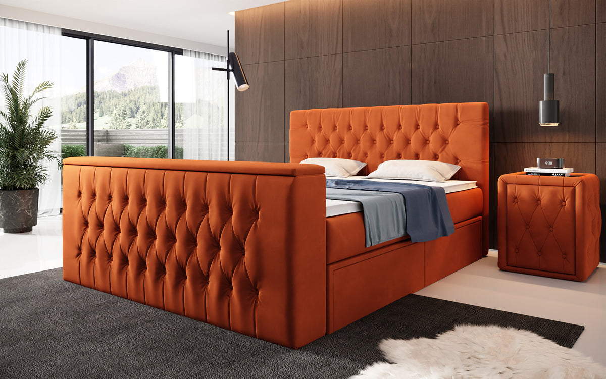Boxspringbett Vulnero mit TV Lift und Stauraum (2 Schubladen)
