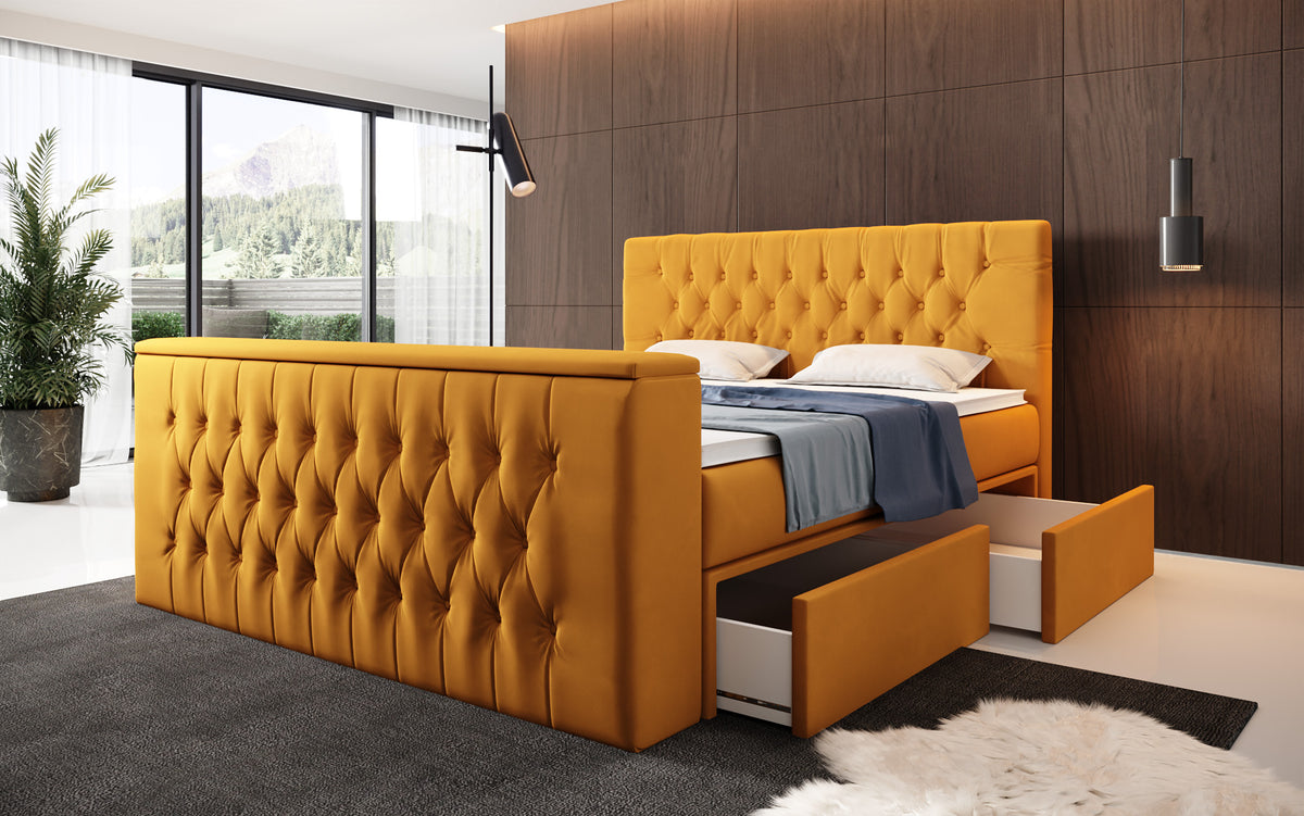 Boxspringbett Vulnero mit TV Lift und Stauraum (2 Schubladen)