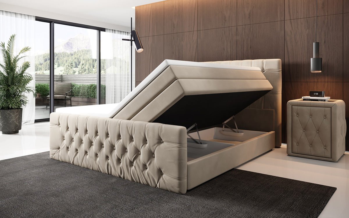 Boxspringbett Velutto mit Stauraum - Chesterfieldoptik