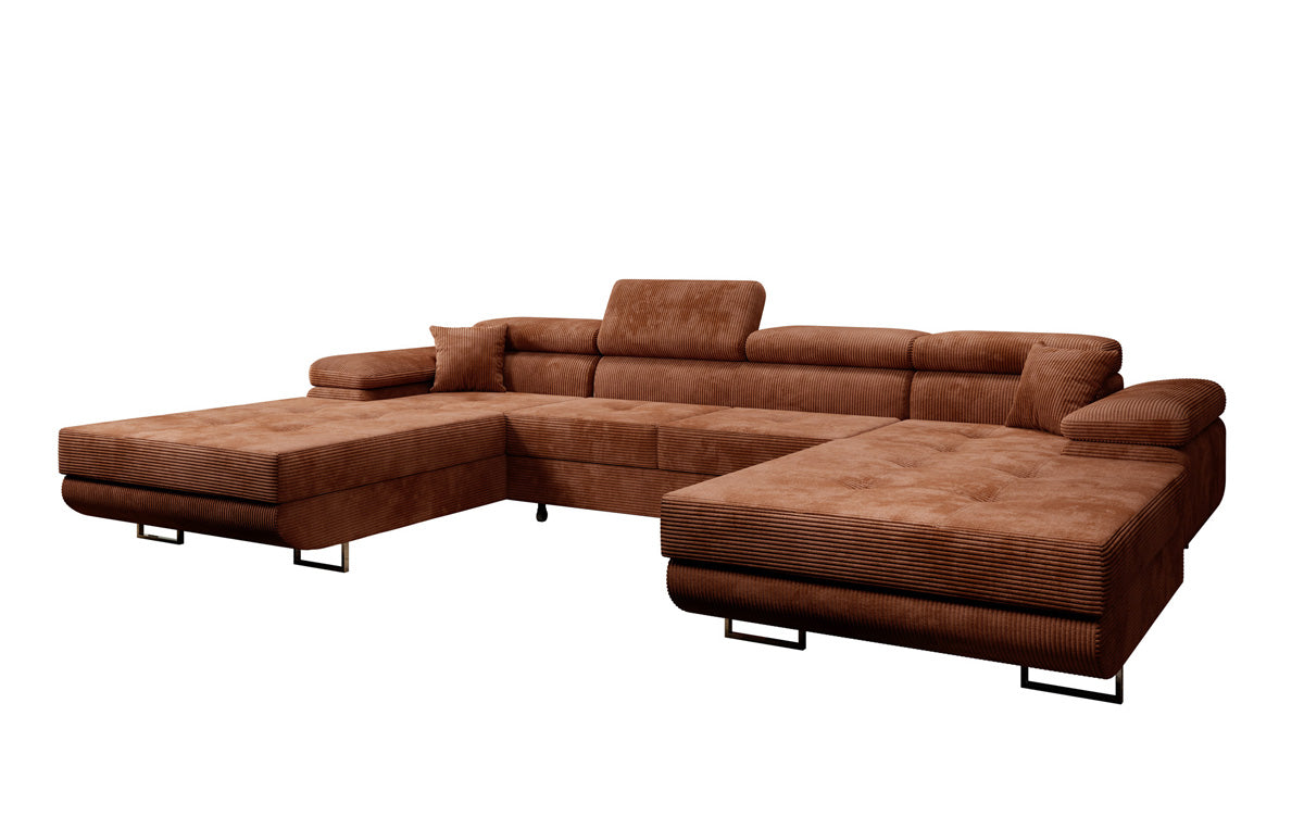 Designer Sofa Calvera U mit Schlaf- und Klappfunktion in Cord