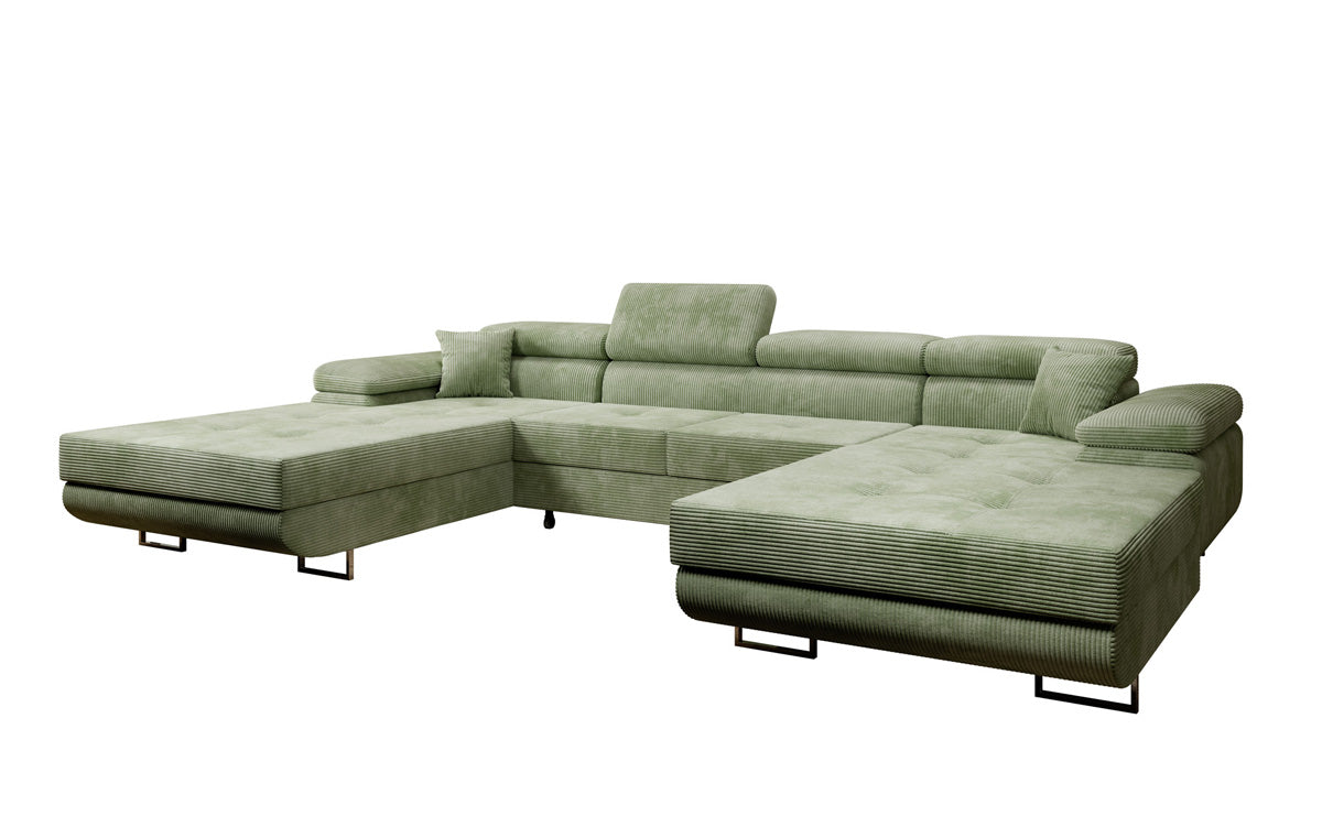 Designer Sofa Calvera U mit Schlaf- und Klappfunktion in Cord
