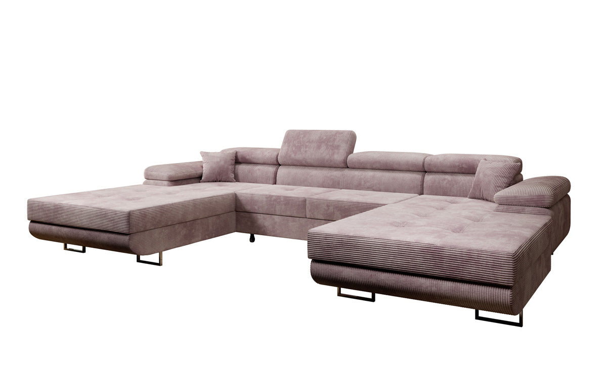 Designer Sofa Calvera U mit Schlaf- und Klappfunktion in Cord