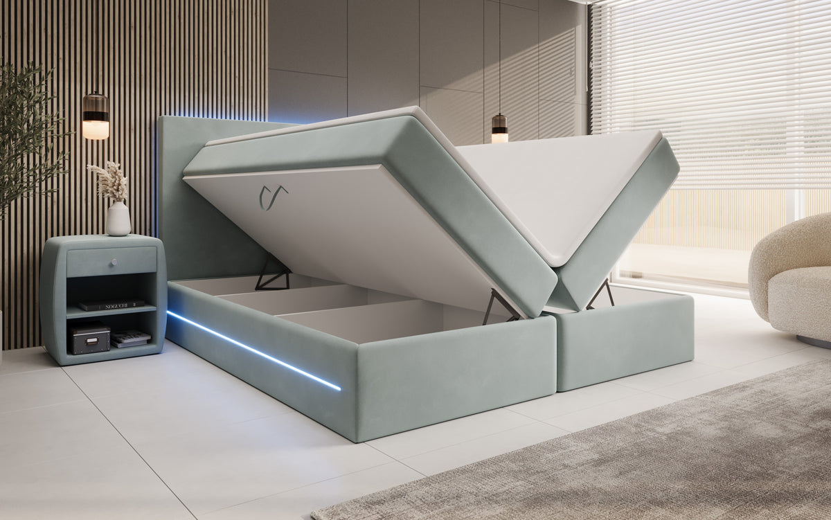 Boxspringbett Voyage mit LED u. Stauraum in Samt