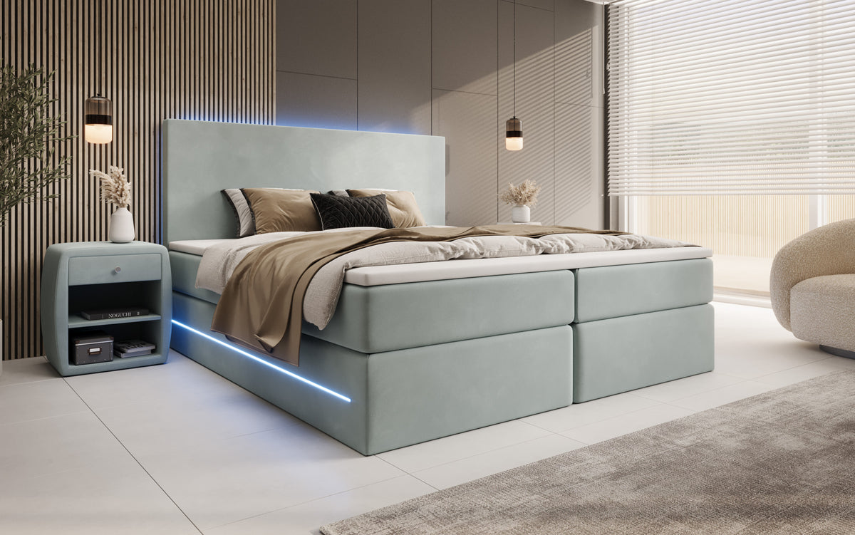 Boxspringbett Voyage mit LED u. Stauraum in Samt
