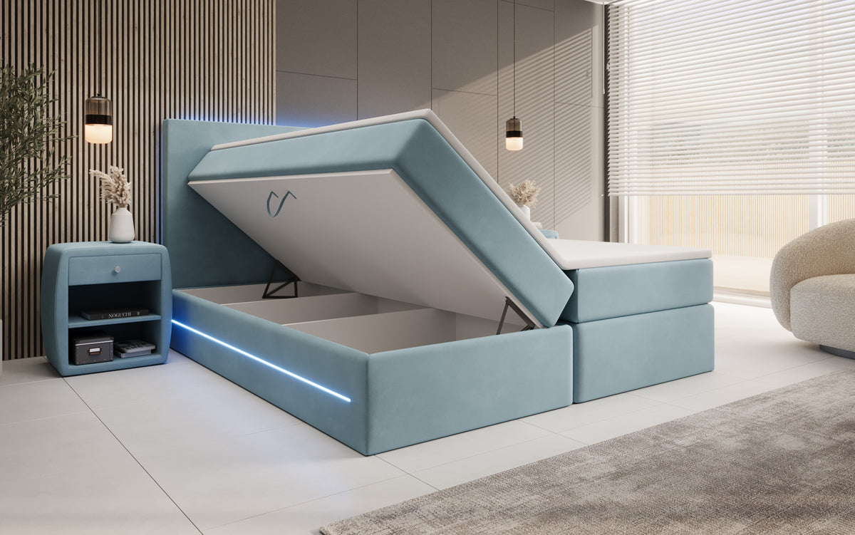 Boxspringbett Voyage mit LED u. Stauraum in Samt