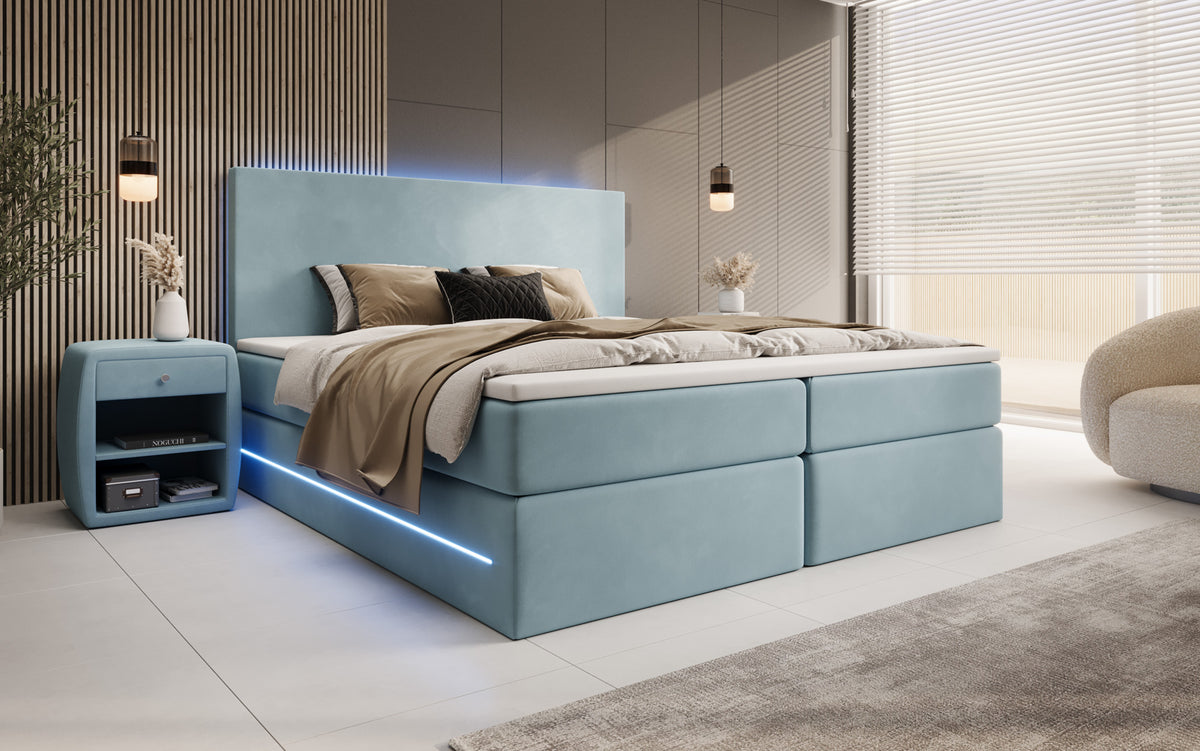 Boxspringbett Voyage mit LED u. Stauraum in Samt