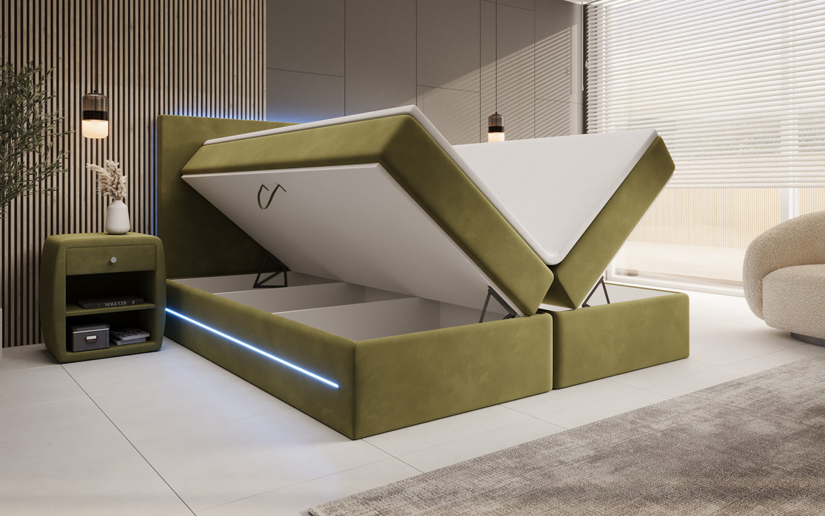 Boxspringbett Voyage mit LED u. Stauraum in Samt