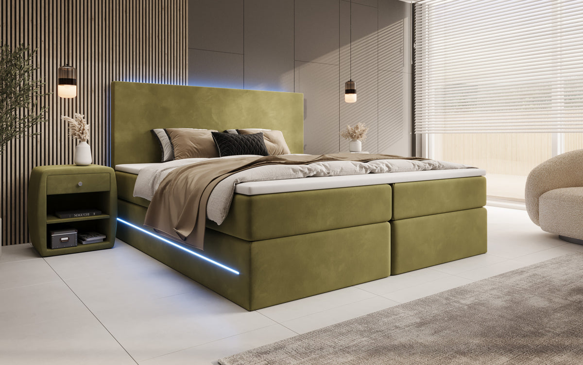 Boxspringbett Voyage mit LED u. Stauraum in Samt
