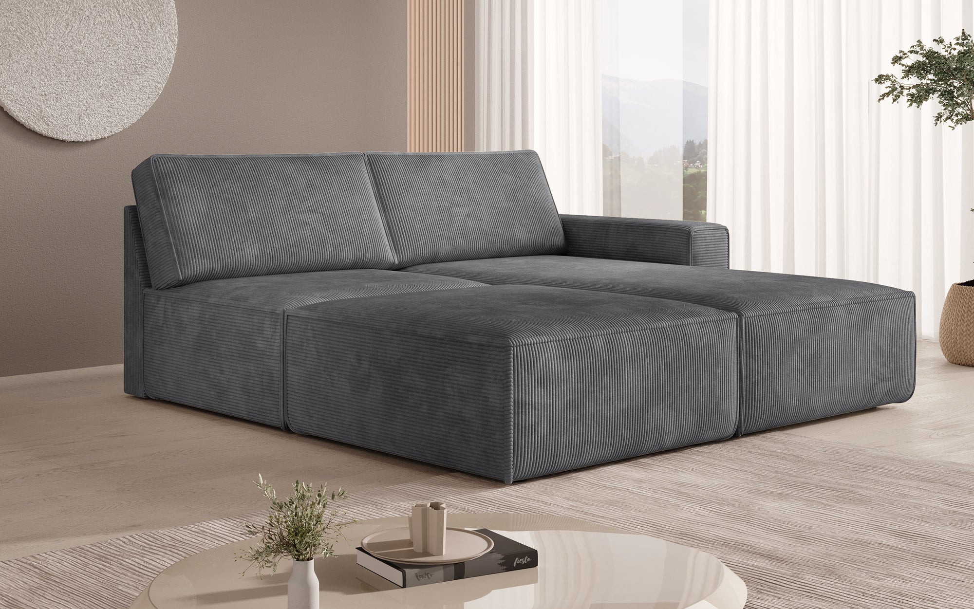 Modulares Ecksofa Yuma mit Beistellhocker aus Cord