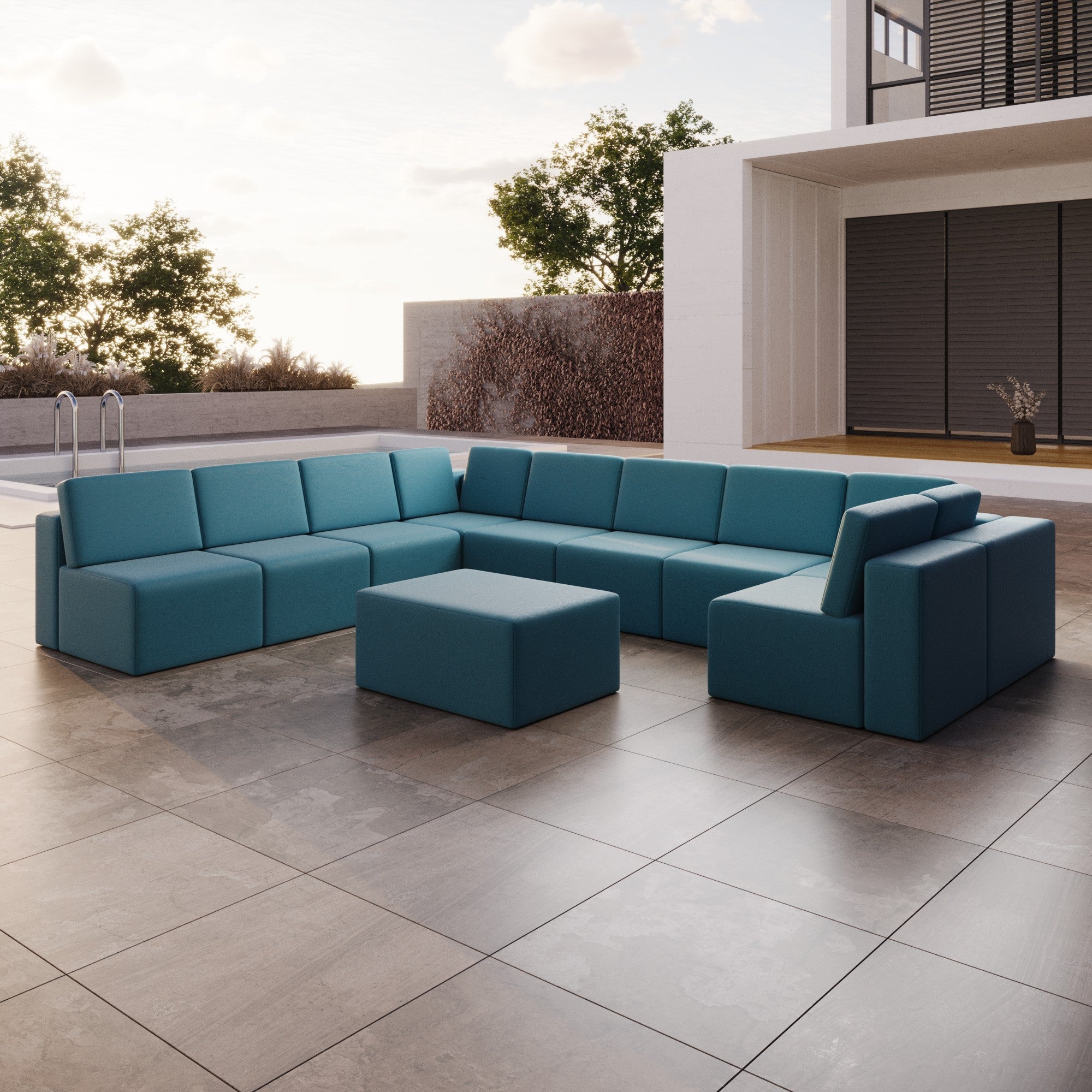 Modulares Gartensofa Eden U open mit Beistellhocker