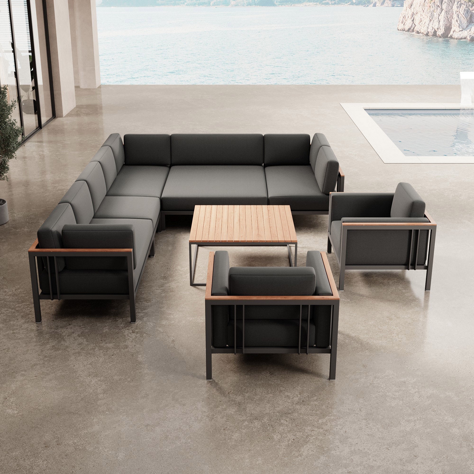 Euphoria – Ecklounge & 2 Loungesessel mit Tisch aus Aluminium | Aevora™ Kollektion