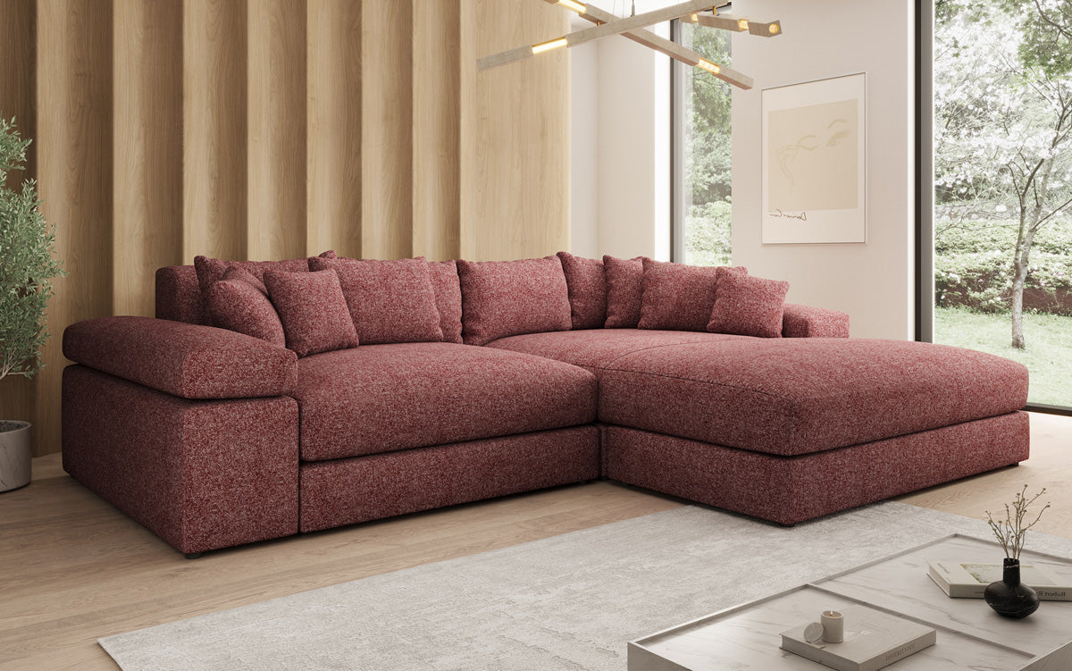 Designer Ecksofa Bernardo mit breiter Ottomane in Strukturstoff