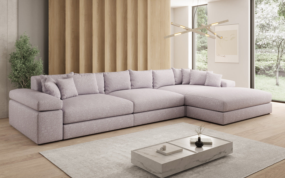 Designer Ecksofa Bernardo Maxi mit breiter Ottomane in Strukturstoff