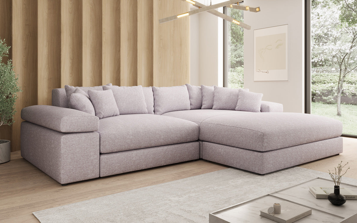 Designer Ecksofa Bernardo mit breiter Ottomane in Strukturstoff