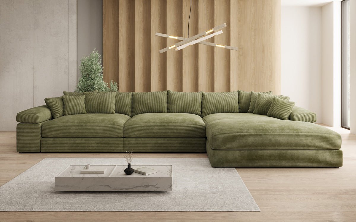 Designer Sofa Bernardo L Maxi mit breiter Ottomane in Cord