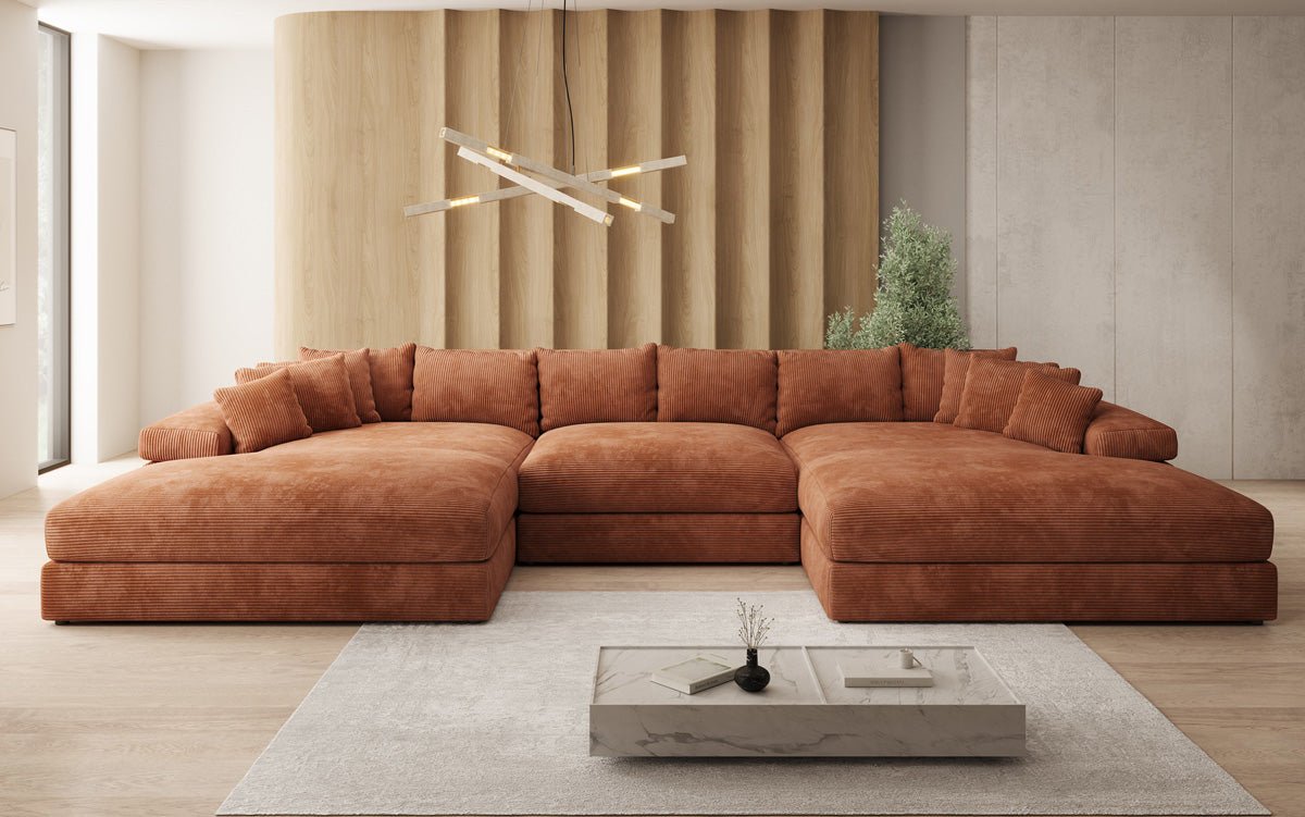 Designer Sofa Bernardo U mit breiter Ottomane in Cord