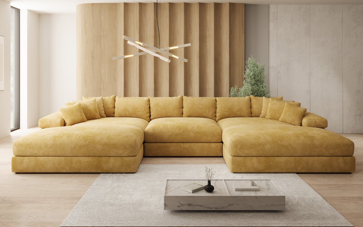 Designer Sofa Bernardo U mit breiter Ottomane in Cord