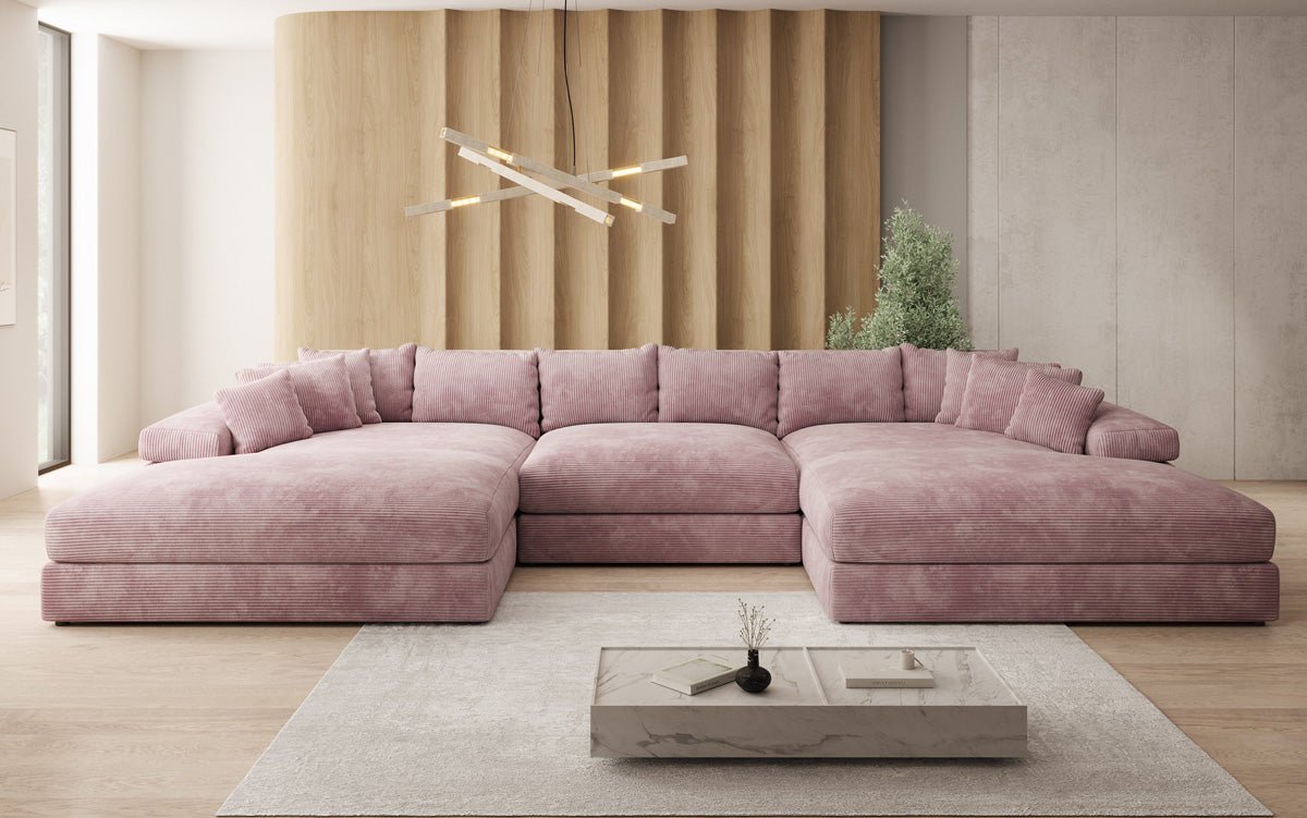 Designer Sofa Bernardo U mit breiter Ottomane in Cord