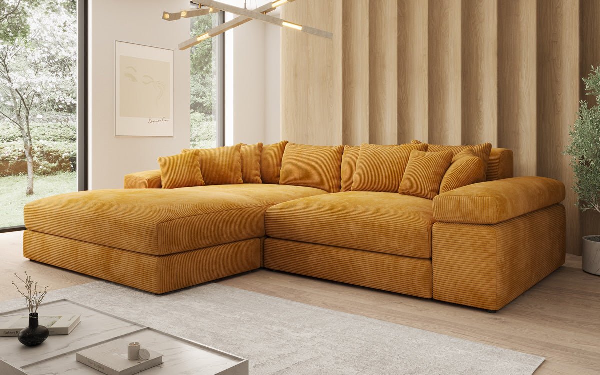 Designer Sofa Bernardo mit breiter Ottomane in Cord
