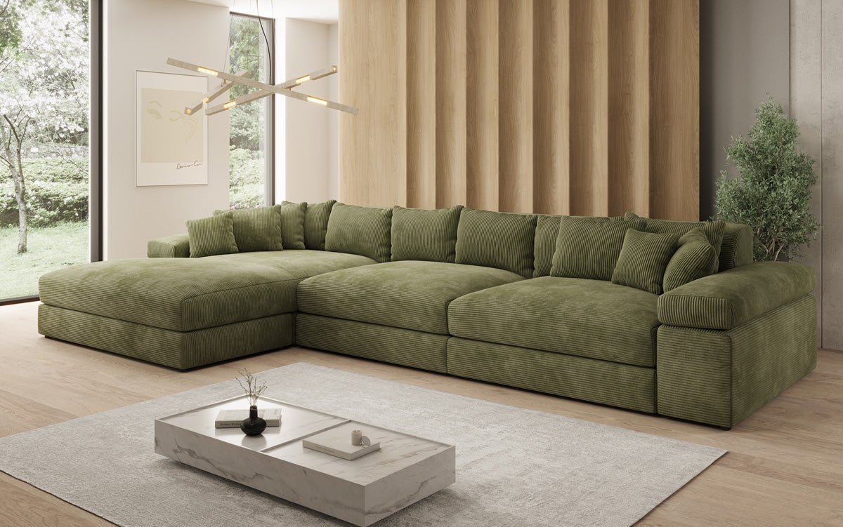 Designer Sofa Bernardo L Maxi mit breiter Ottomane in Cord