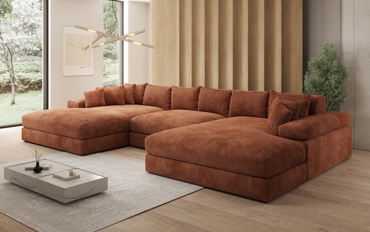 Designer Sofa Bernardo U mit breiter Ottomane in Cord