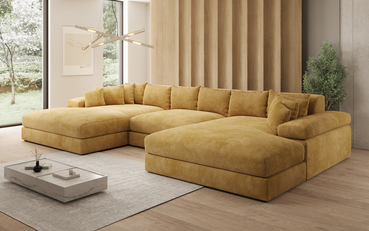 Designer Sofa Bernardo U mit breiter Ottomane in Cord
