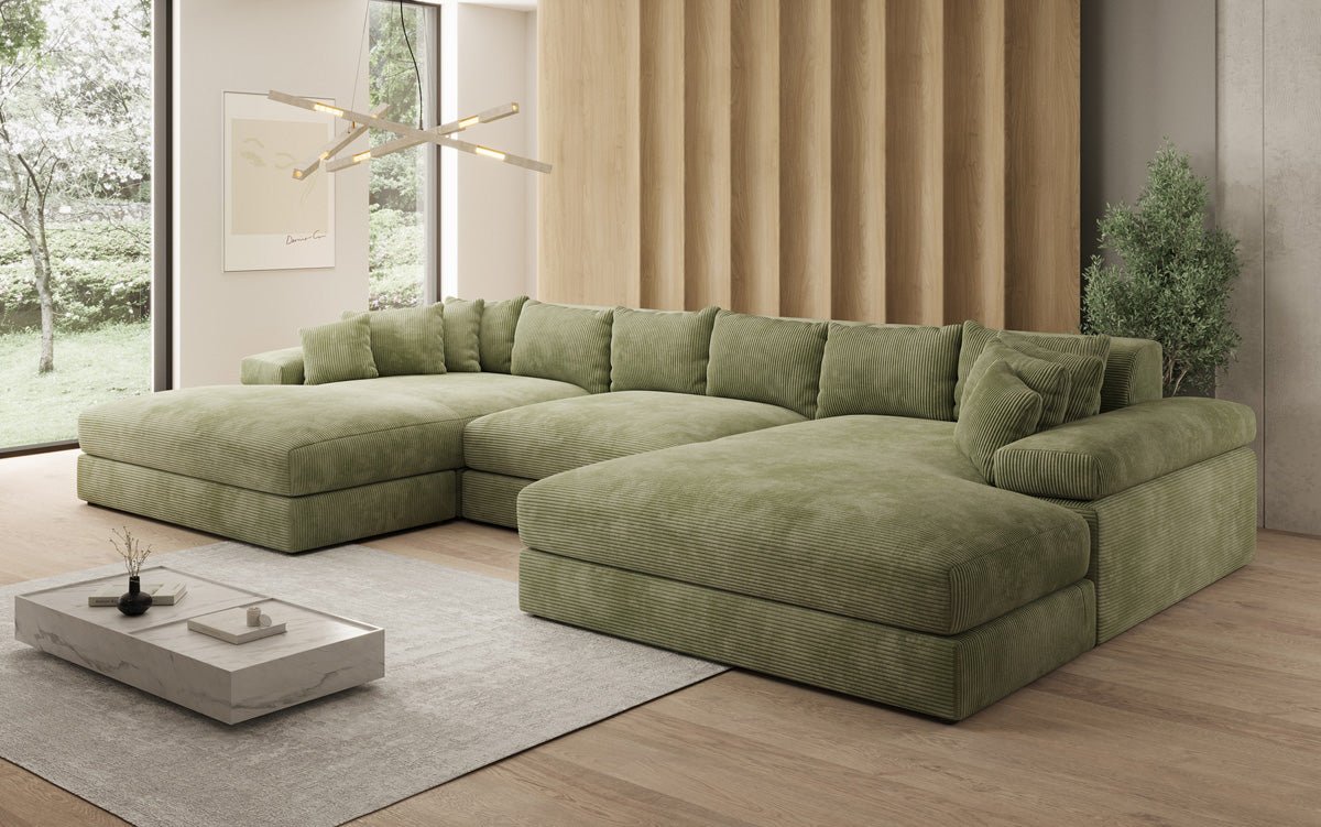 Designer Sofa Bernardo U mit breiter Ottomane in Cord