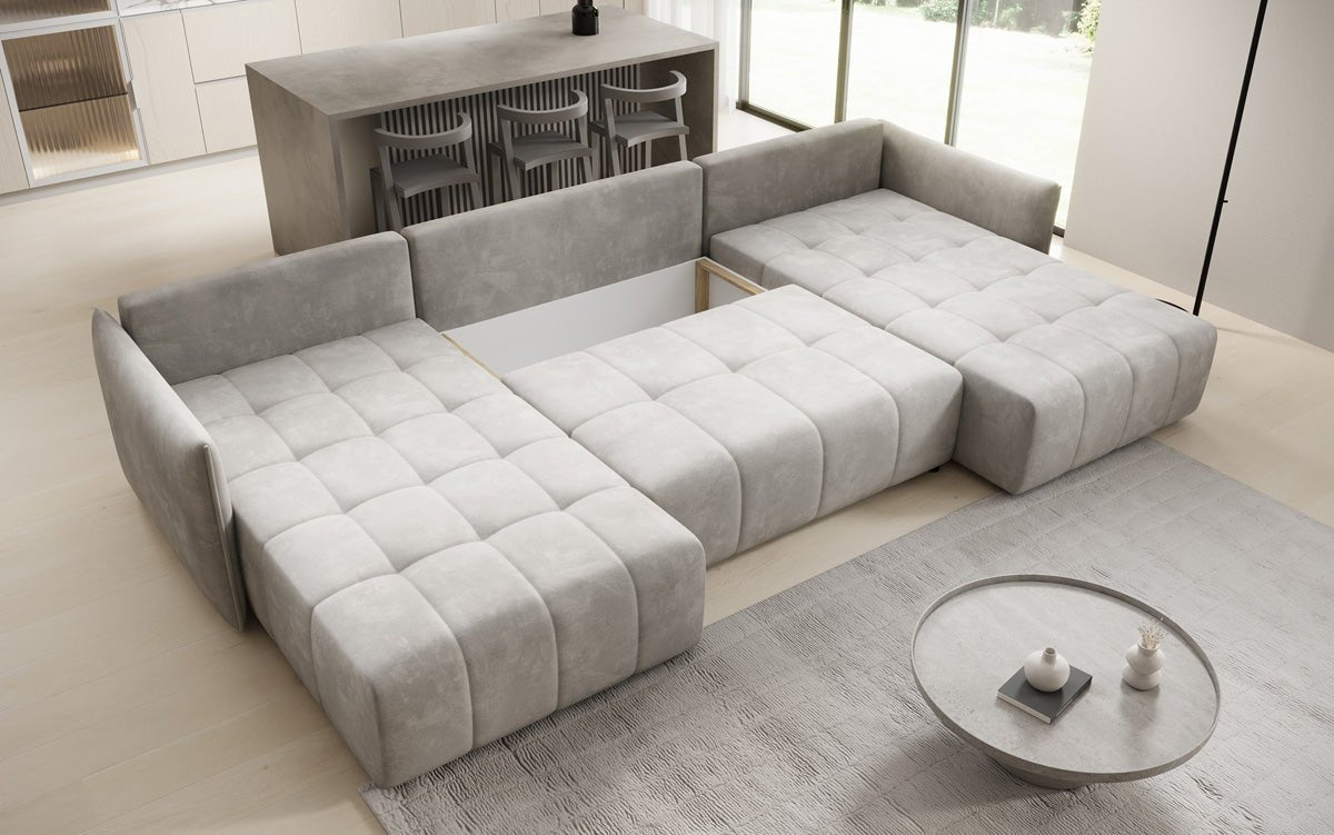 Designer Sofa Velaro U mit Schlaf- und Klappfunktion in Samt