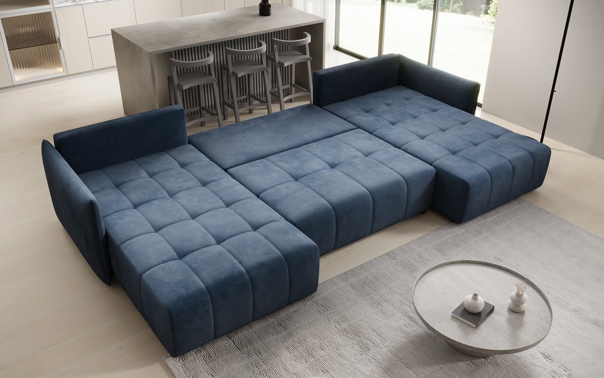 Designer Sofa Velaro U mit Schlaf- und Klappfunktion in Samt