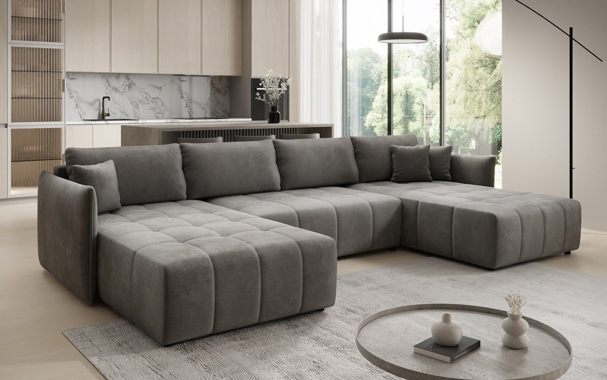 Designer Sofa Velaro U mit Schlaf- und Klappfunktion in Samt