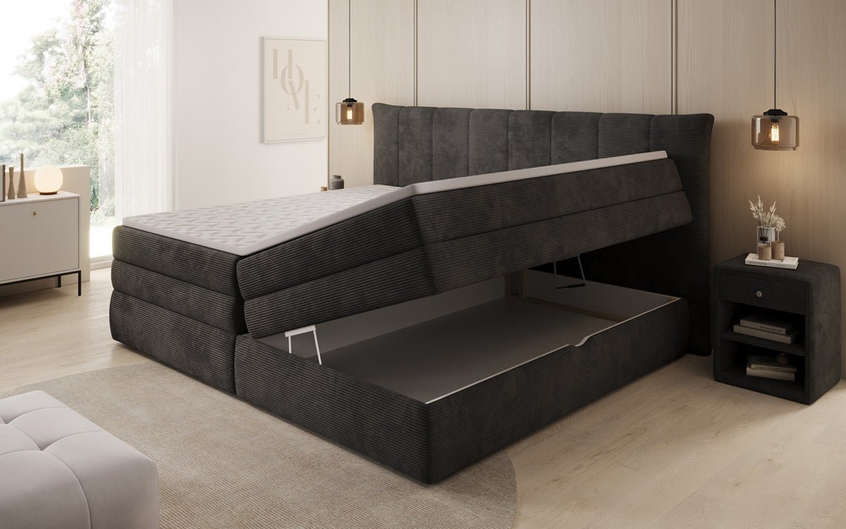 Familien Boxspringbett Stella in 220/240x200 mit Stauraum in Cord