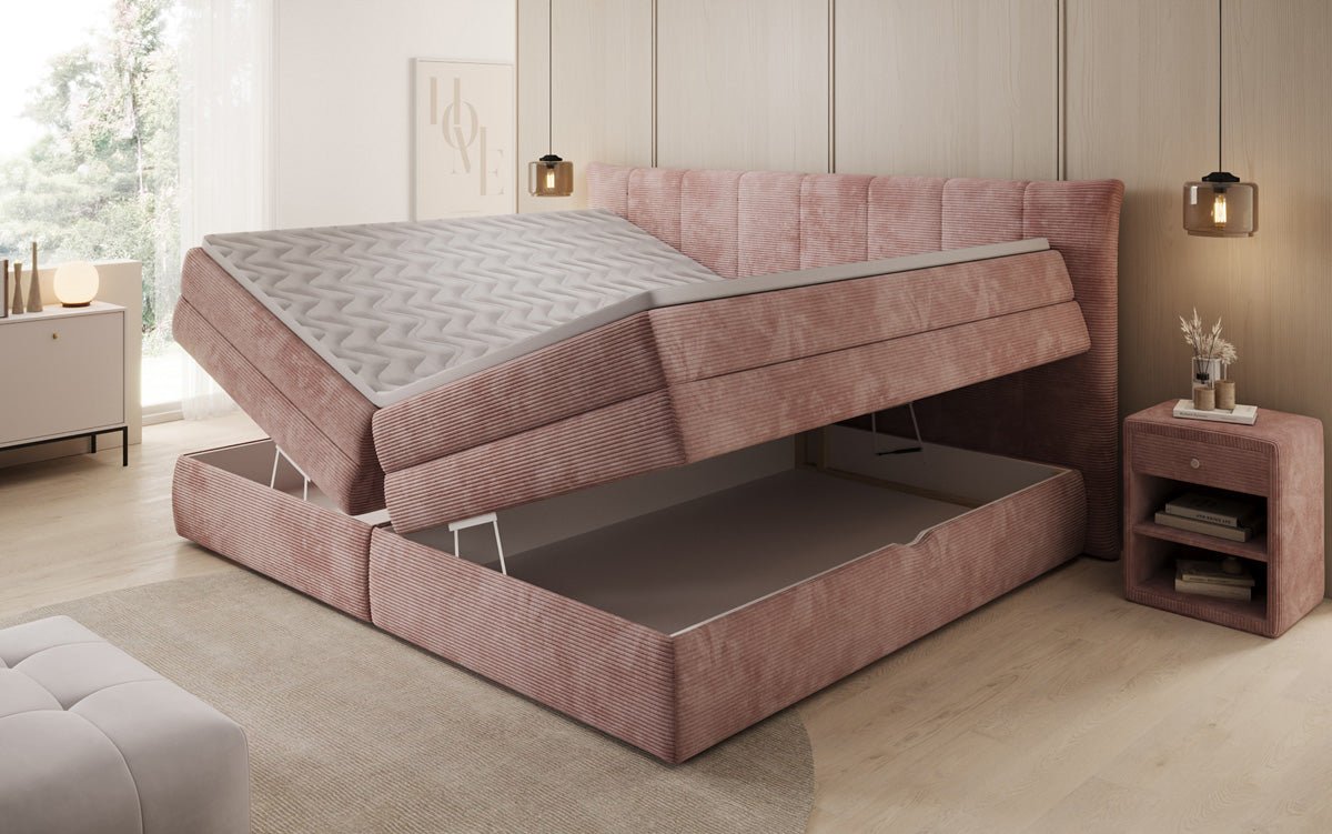 Familien Boxspringbett Stella in 220/240x200 mit Stauraum in Cord